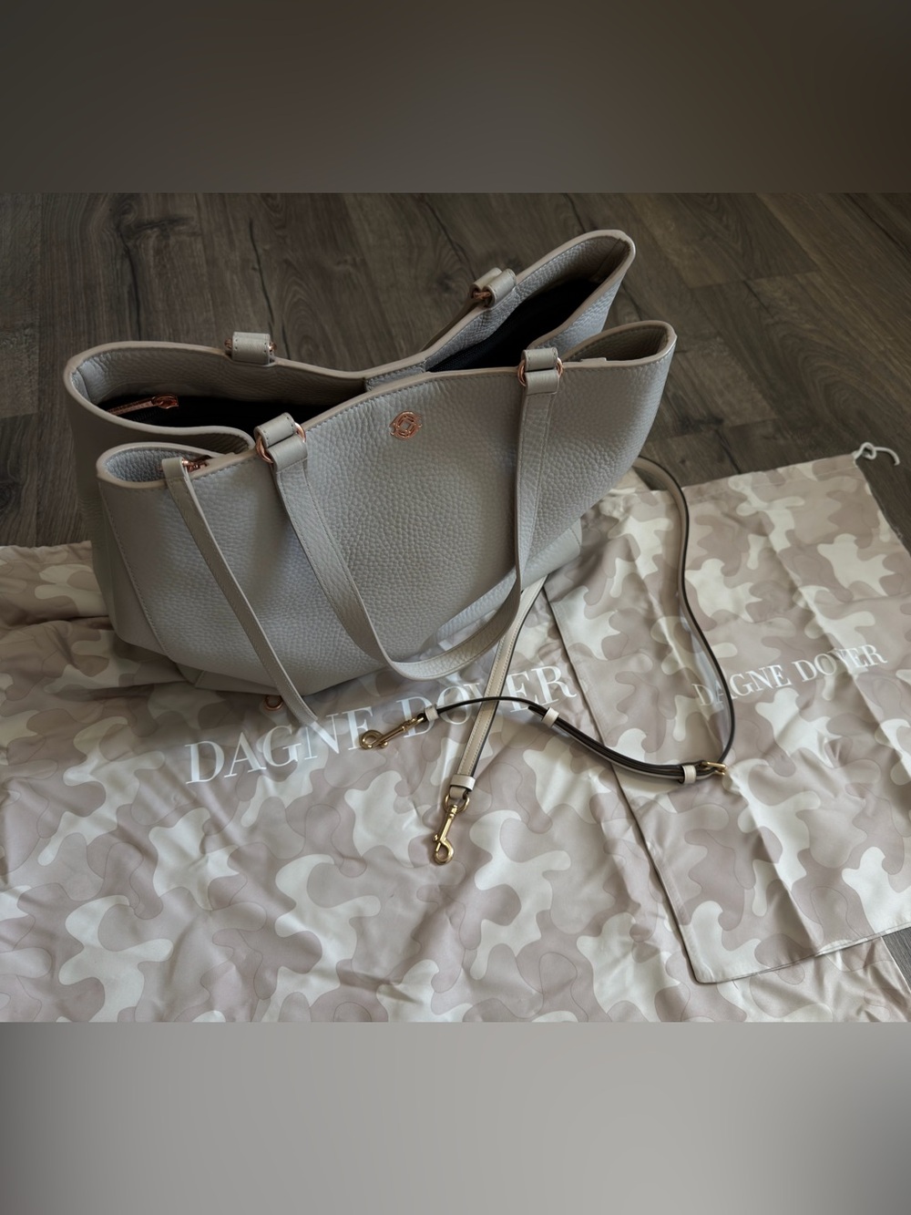 Dagne Dover Large Allyn Leather Tote Bag Bone/Rose Gold